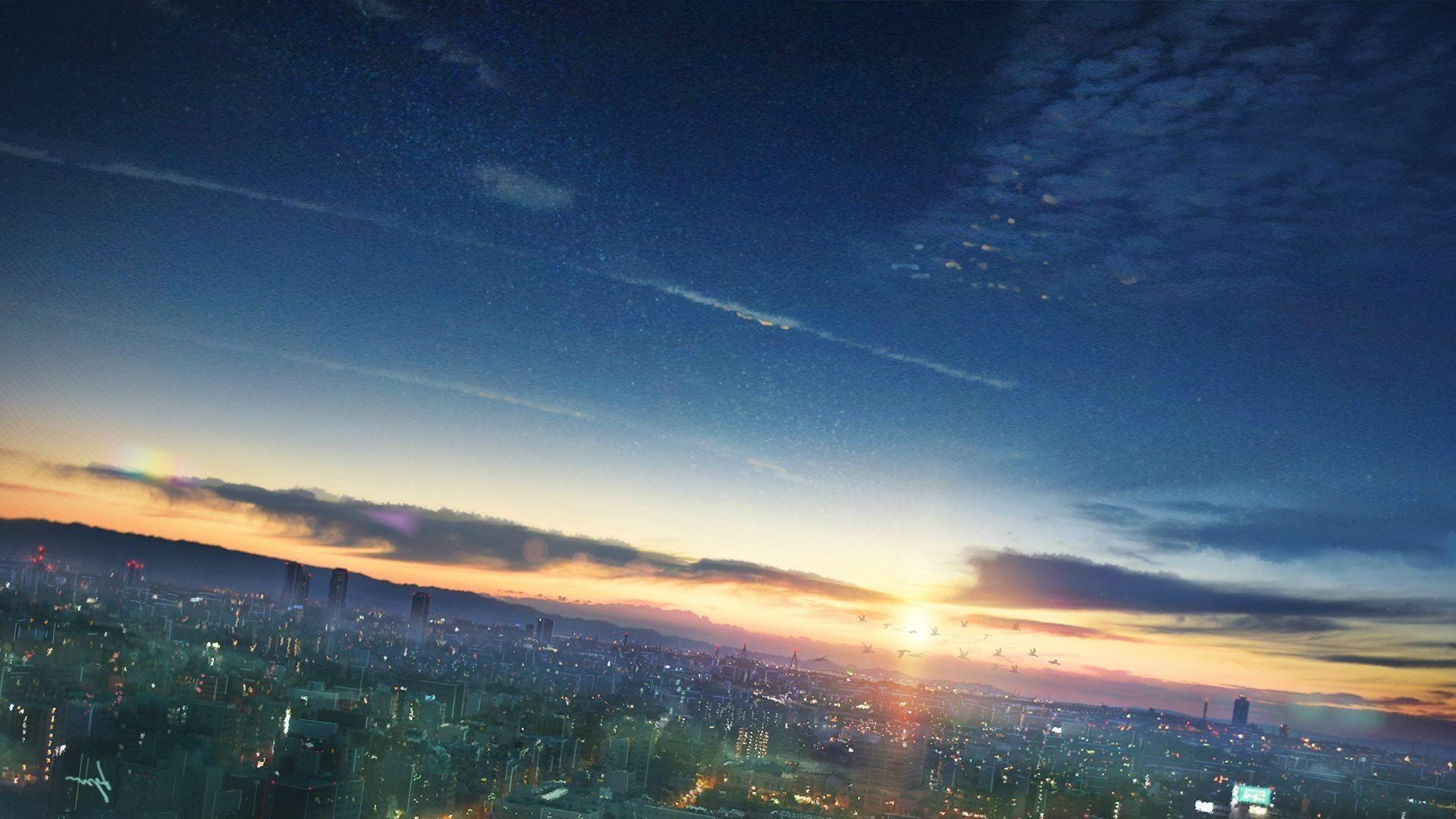 1920x1080 anime, Sunset, Sky, Cityscape Wallpaper HD / Desktop and Mobile