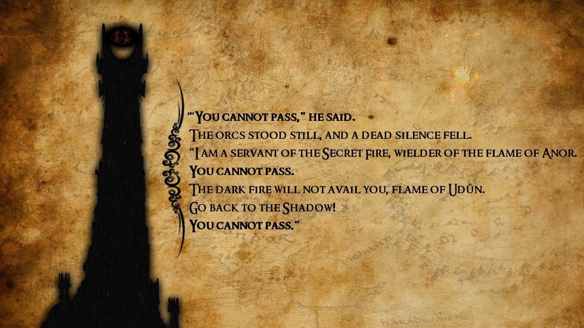 1920x1080 Gandalf, Balrog, The Eye of Sauron, The Lord of the Rings, Quote, Movies, Barad dûr Wallpaper HD / Desktop and Mobile Background