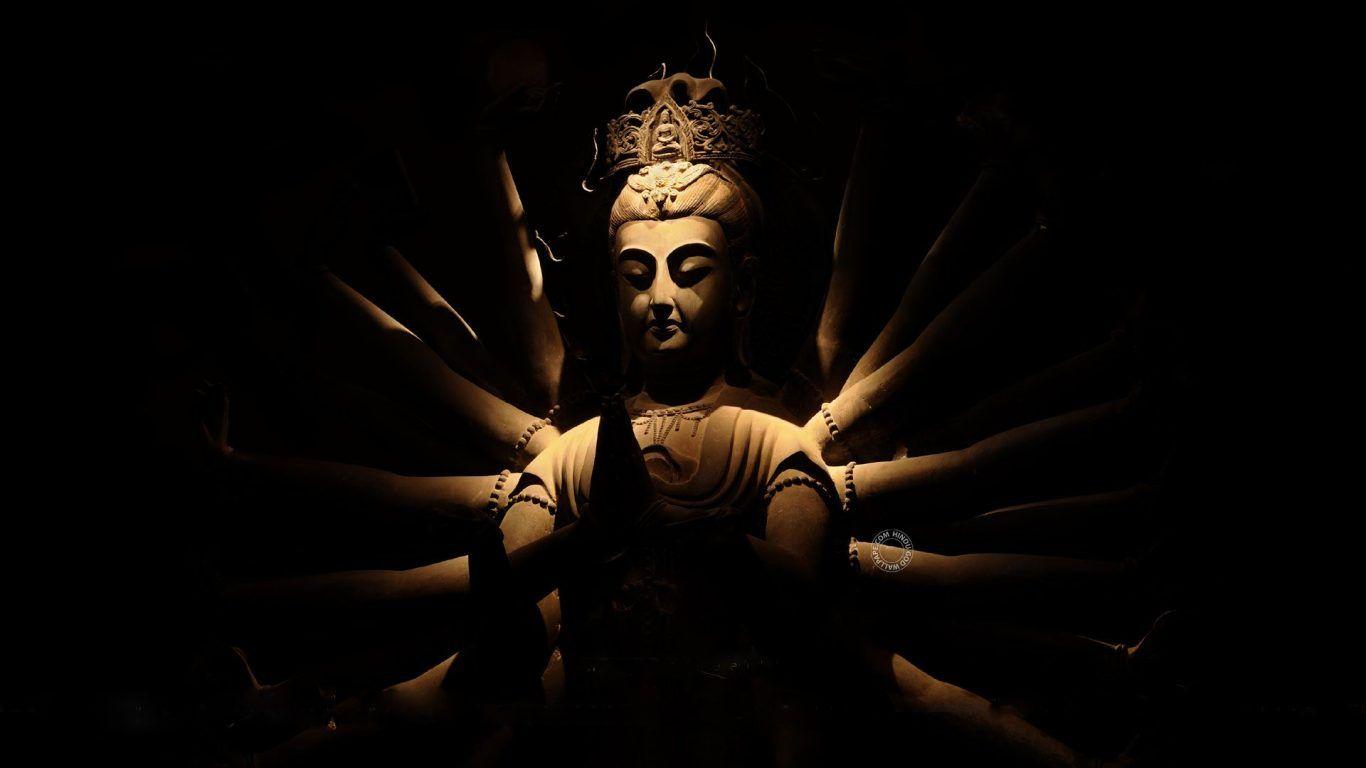 1366x768 Gautam Buddha Image In Black And White. Hindu Gods and Goddesses