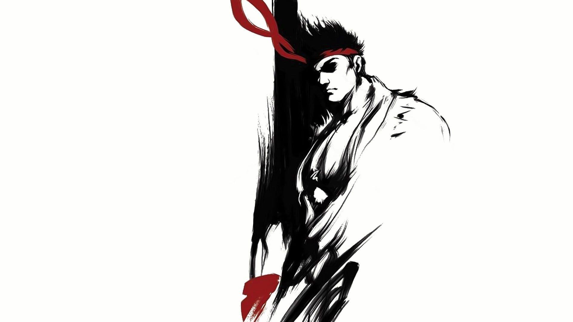 1920x1080 Street Fighter Ryu stencil artwork, Ryu (Street Fighter), video