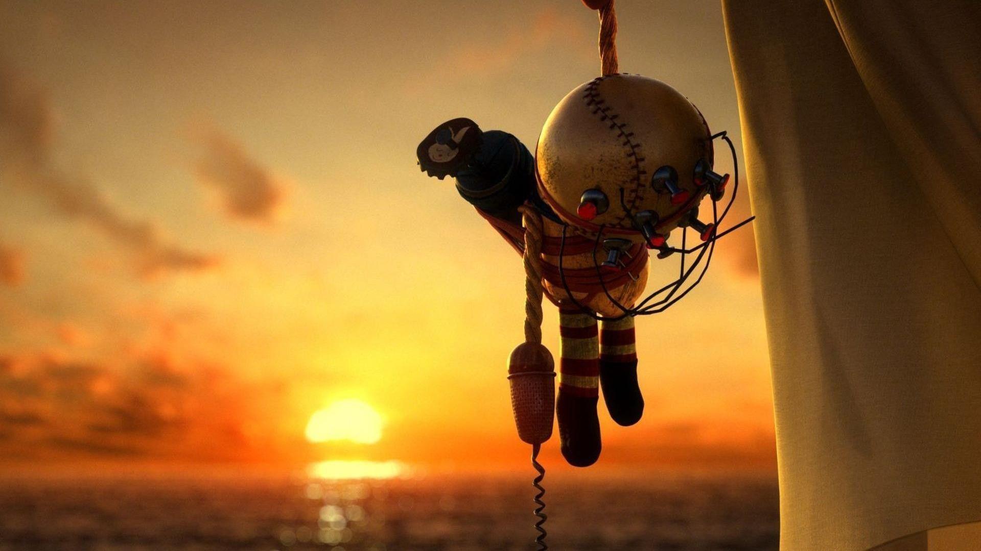 1920x1080 abstract, Toy, Baseball, Sunset, Sea, Unravel Wallpaper HD