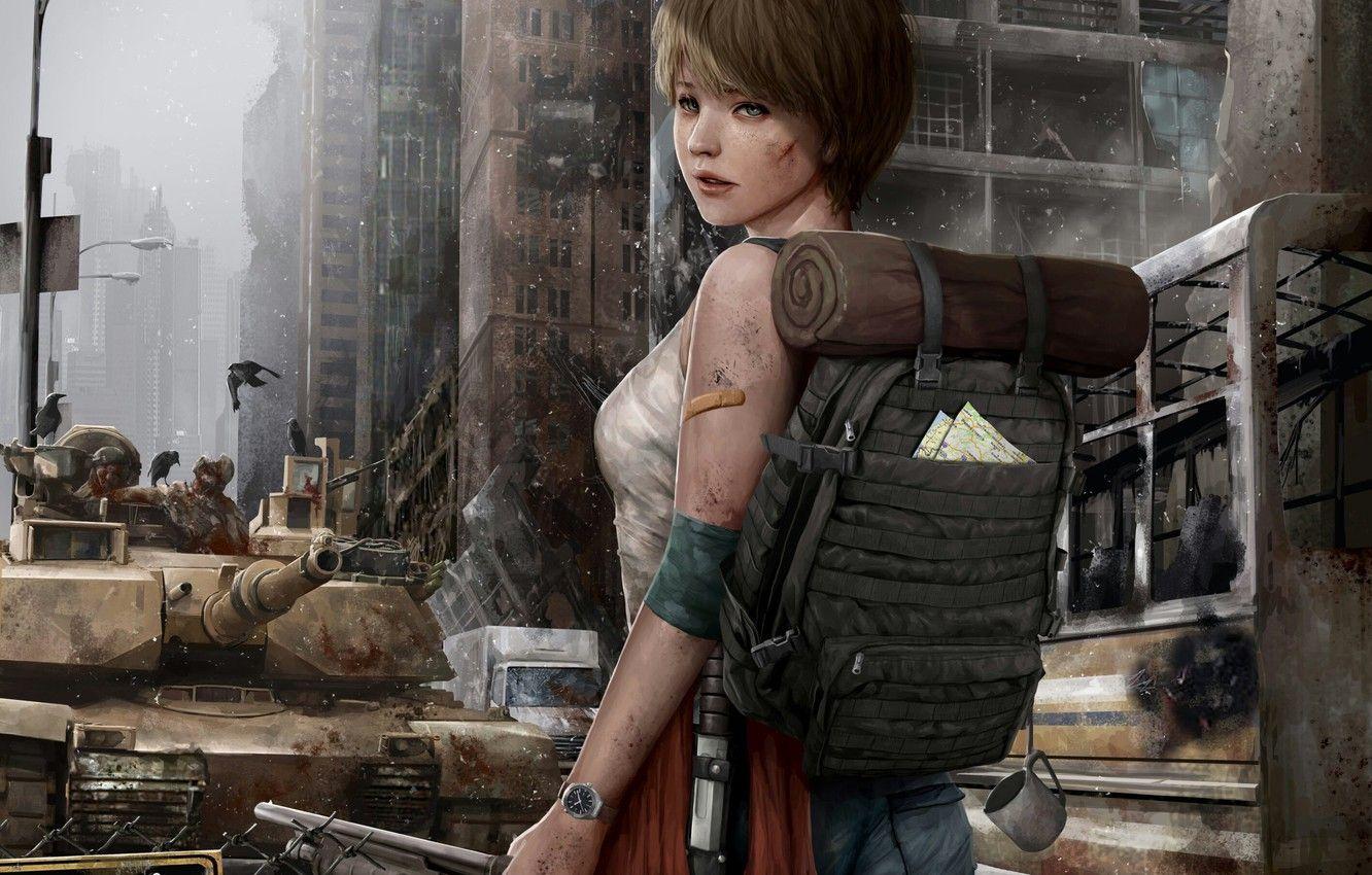 1332x850 Wallpaper girl, Apocalypse, zombies, backpack, shotgun, quarantine