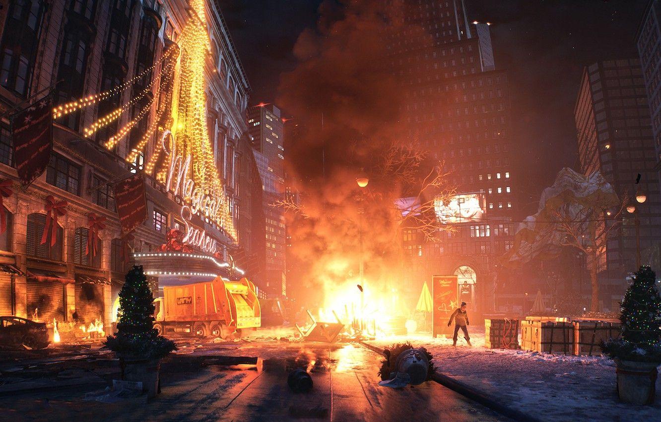 1332x850 Wallpaper winter, night, the city, lights, fire, Apocalypse