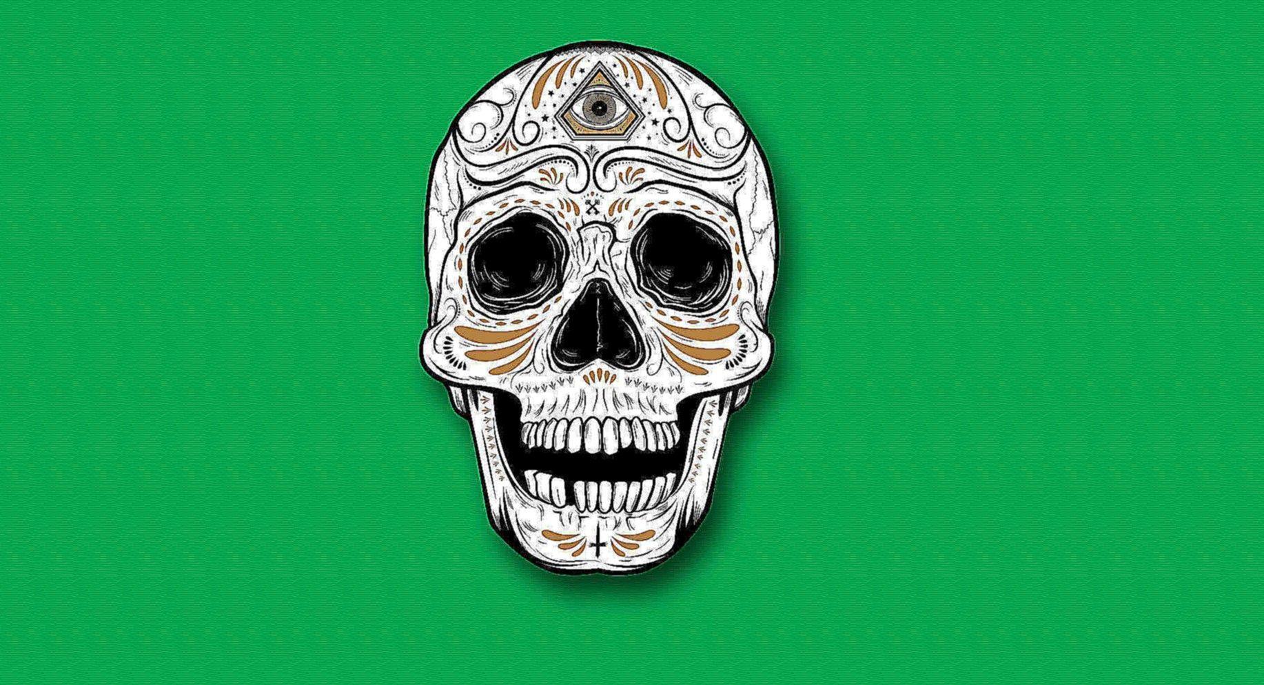 1834x994 Sugar Skull Wallpaper HD On Green Background