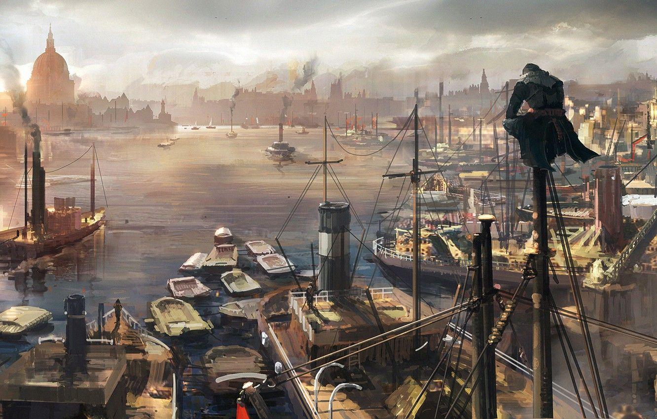 1332x850 Wallpaper sea, the city, port, Assassin's Creed: Syndicate image