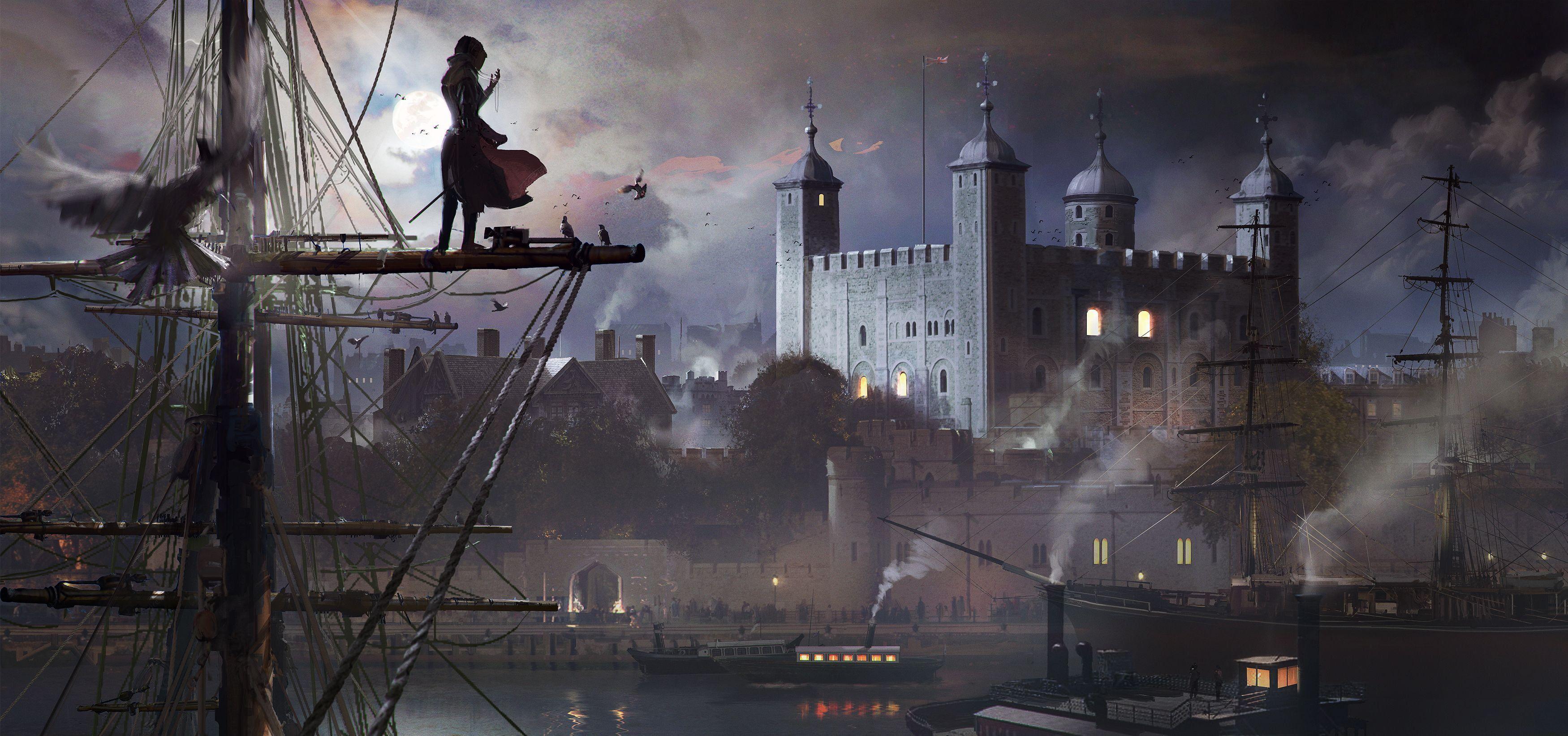 3500x1645 Gray concrete house, Assassin's Creed, Assassin's Creed Syndicate