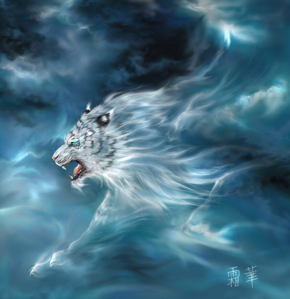 1000x1033 Byakko- Chinese myth: a white celestial tiger that was