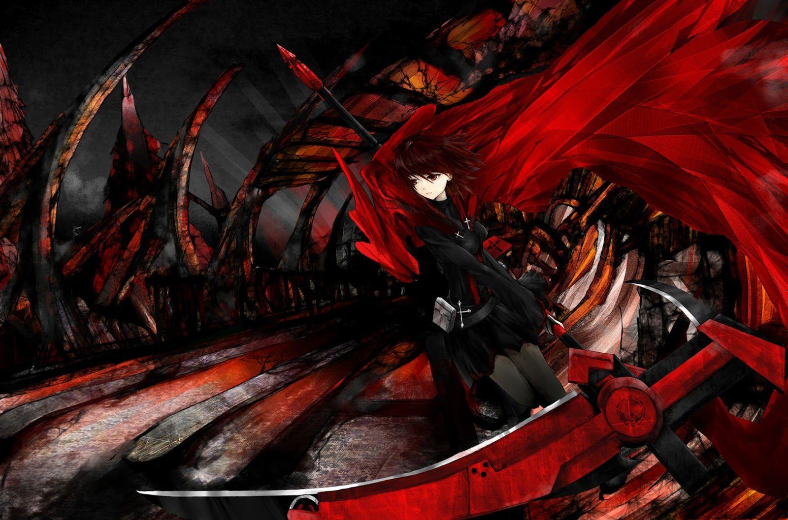 1600x1057 Free download Ruby Rose Red RWBY Death Scythe Girls Red Cape Girl