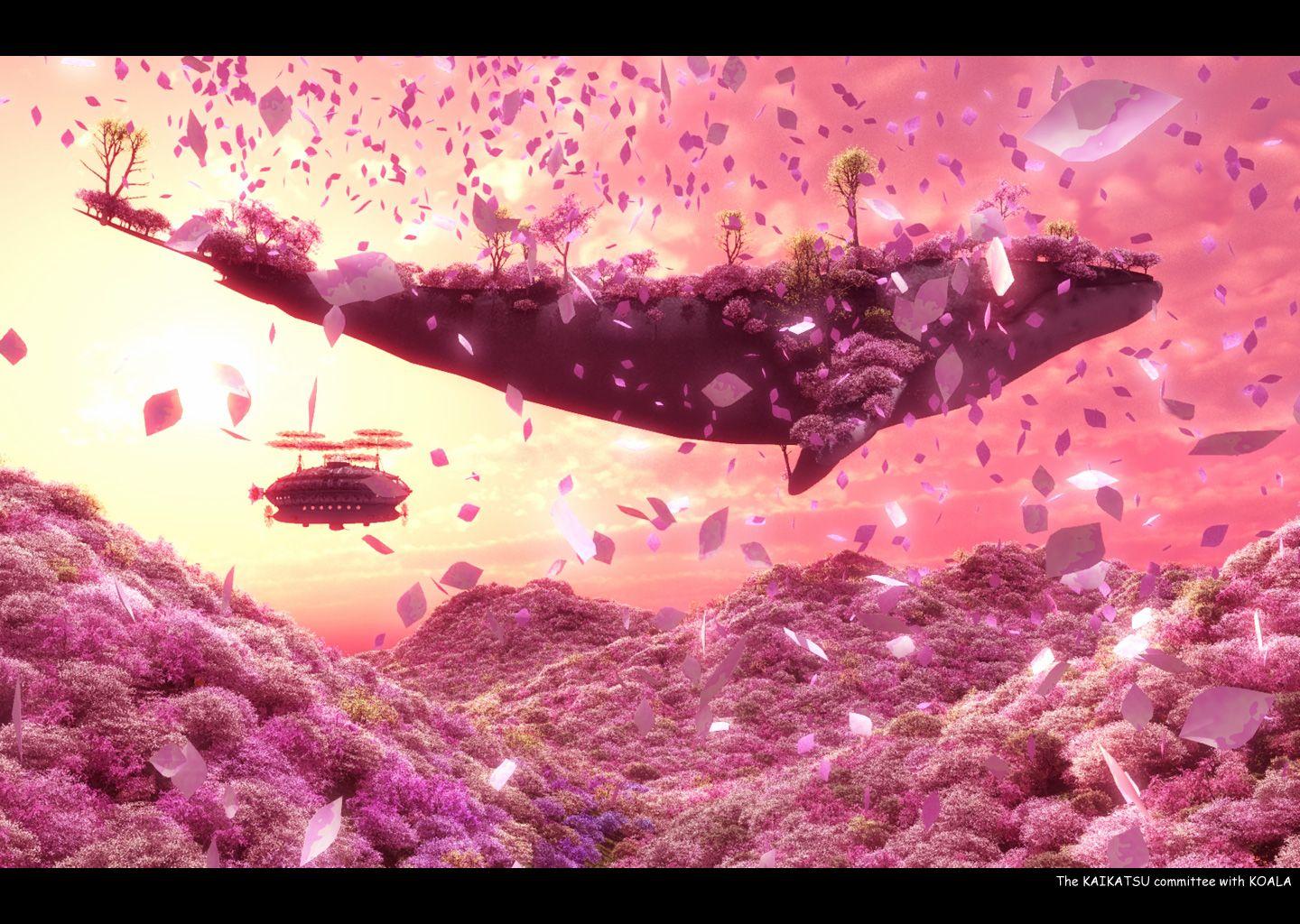 1440x1024 landscape original petals pink scenic sky tagme tree. konachan