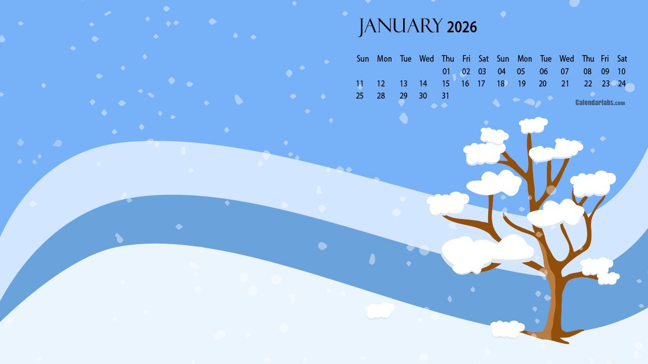 1281x720 January 2026 Desktop Wallpaper Calendar