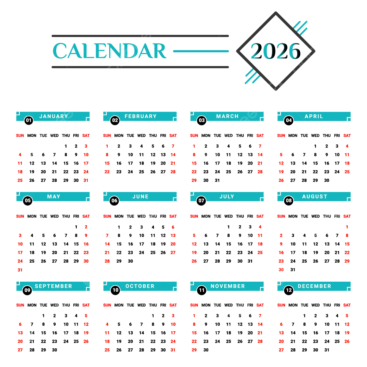 1200x1200 Calendar With Green And Black Vector, Calendar, 2026 Calendar, Yearly Calendar PNG and Vector with Transparent Background for Free Download