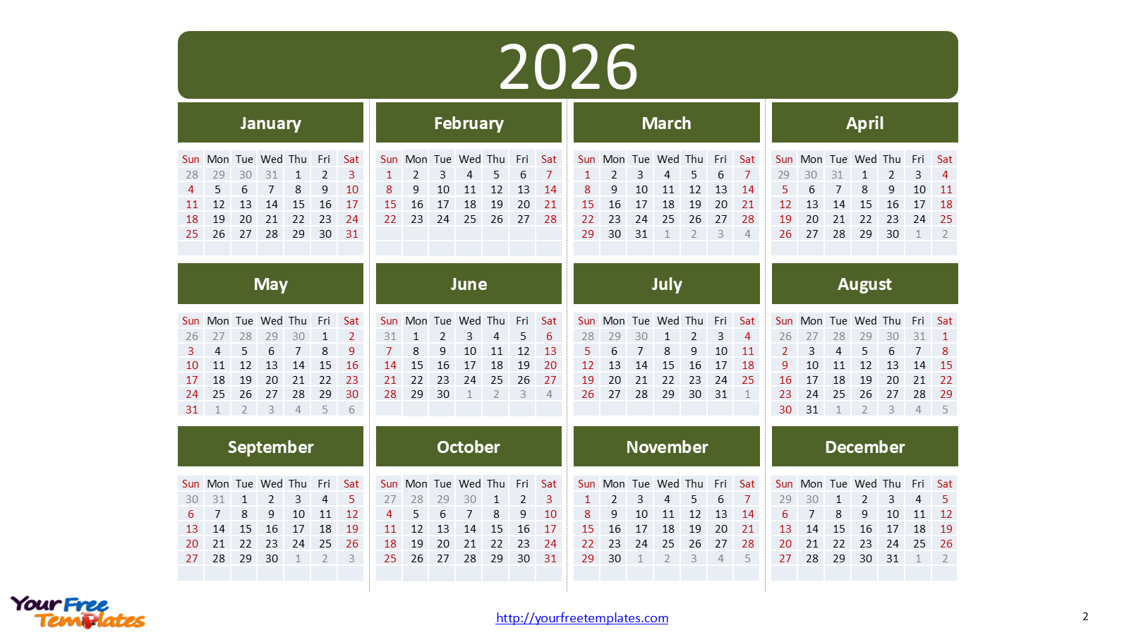 1600x900 Plan Ahead with the 2026 Calendar Printable PowerPoint Template