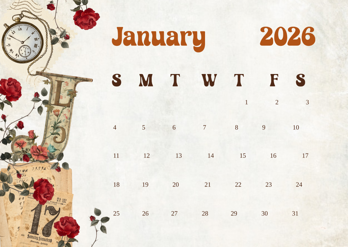 1200x851 Free Vintage January 2026 Calendar Template to Edit Online