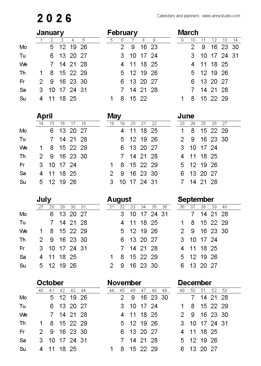 1000x1400 Free printable calendars and planners 2026 and 2027