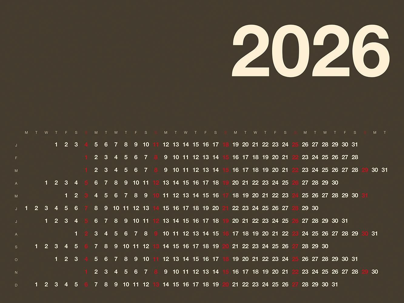 1333x1000 Brown Landscape Calendar 2026 Print