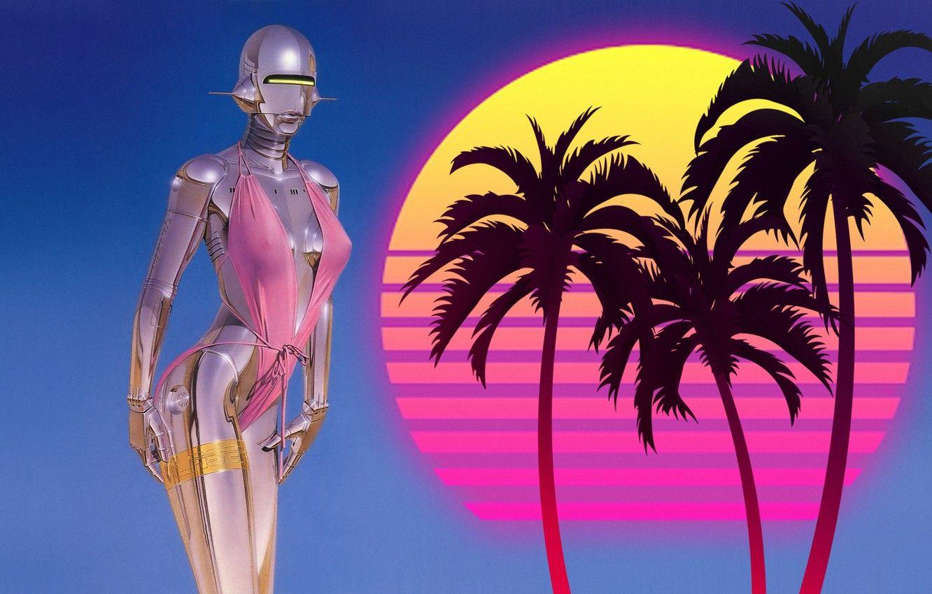 1332x850 Wallpaper Music, Girl, 80s, Robot, 80's, Synth, Retrowave, Synthwave, New Retro Wave, madeinkipish, Futuresynth, Sintav, Retrouve, Outrun image for desktop, section арт