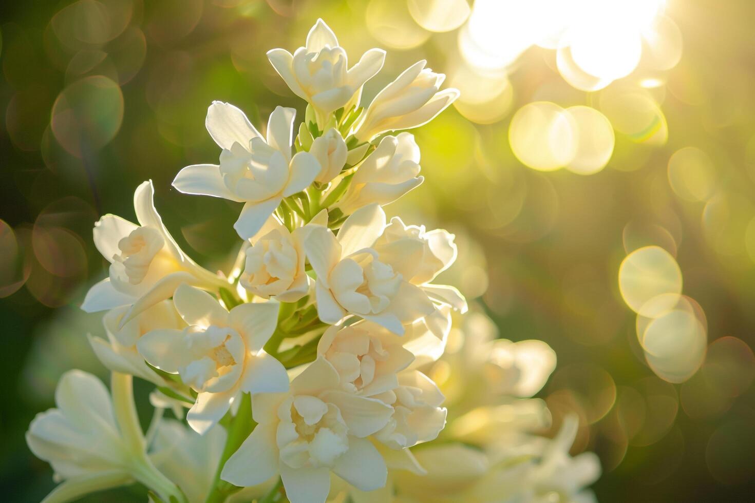 1470x980 Tuberose Flowers in a Sunlit Garden with Bright Atmosphere Nature Background