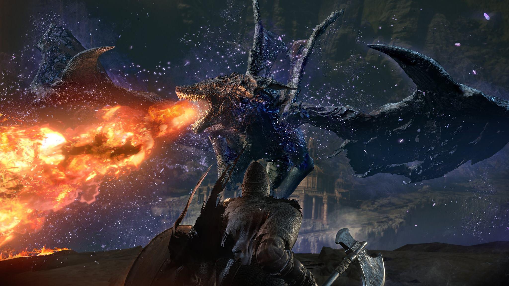2048x1152 Download Warrior Dragon Dark Souls Video Game Dark Souls III Darkeater Midir HD Wallpaperx1152
