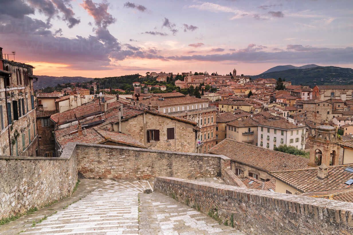 1232x821 Italy, Umbria, Perugia, Townscape at sunset