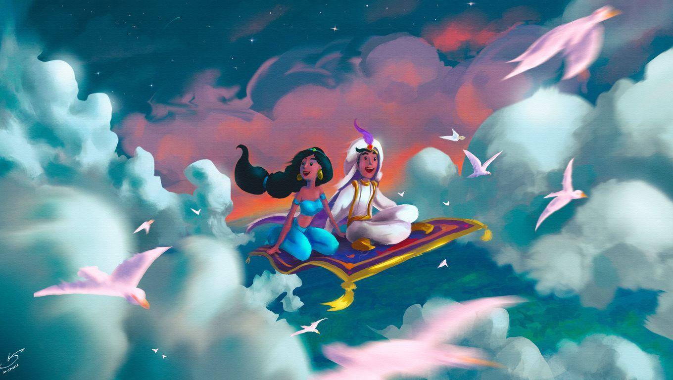1360x768 Aladdin And Jasmine Art Laptop HD HD 4k Wallpaper