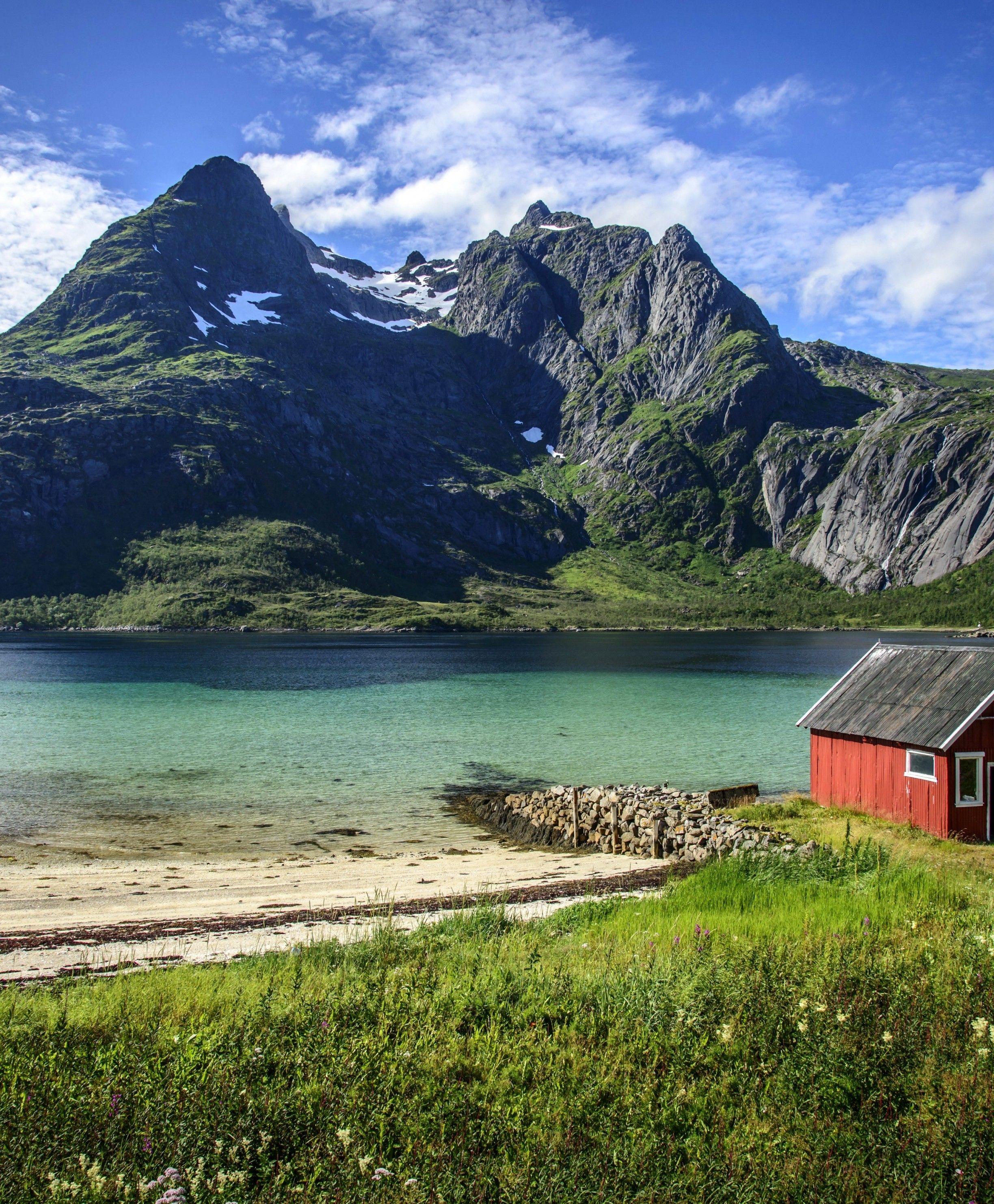 2448x2964 Download 2448x2964 Norway Lofoten Islands, Lake, Mountain, Shed