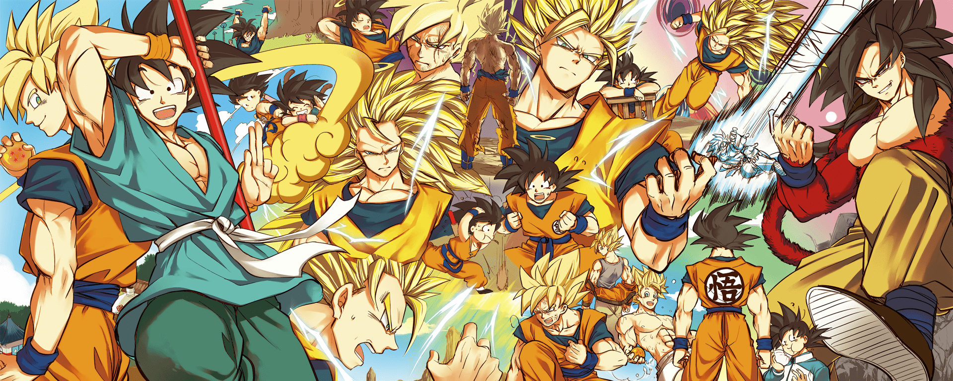 1920x768 Epic Goku Transformations HD Wallpaper