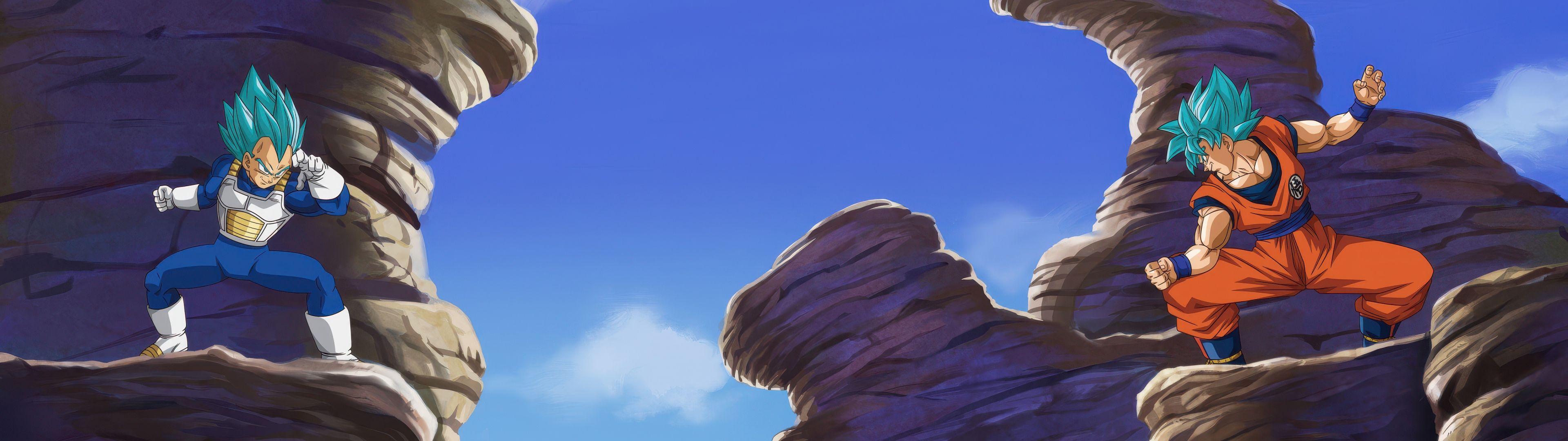 3840x1080 Goku vs Vegeta Wallpaper 4K, Battle, Super Saiyan Blue
