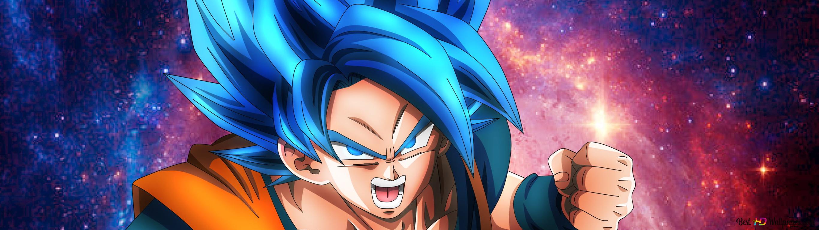 2732x768 Son Goku galaxy neon 2K wallpaper download