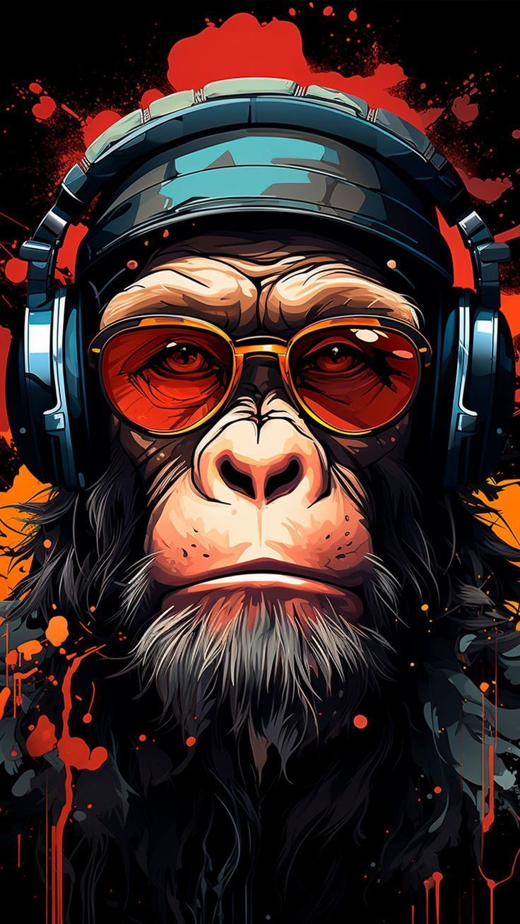 736x1308 Free background 4k, HD wallpaper monkey, glasses, headphones, music, paint, art, background hd