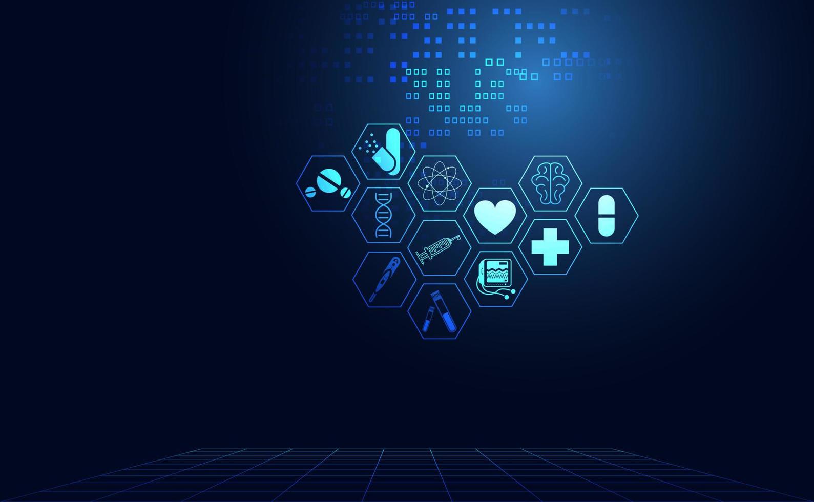 1589x980 Abstract health medical science healthcare icon digital technology science concept modern innovation, Treatment, medicine on hi tech future blue background. for wallpaper, template, web design