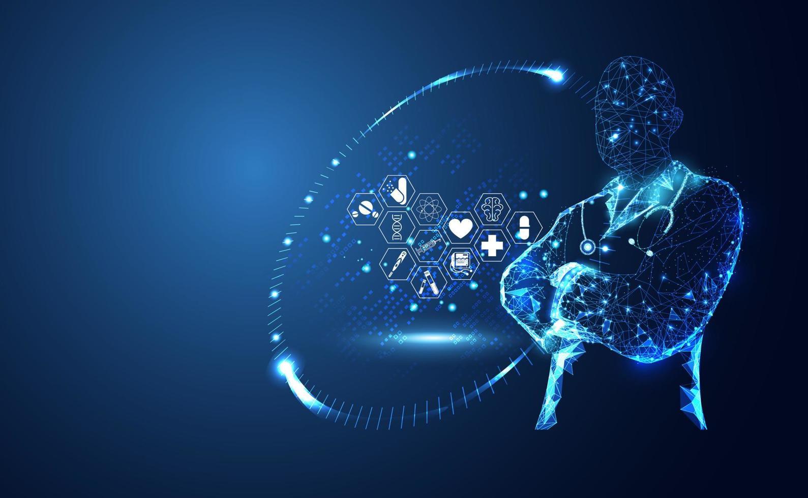 1589x980 Abstract health medical science healthcare icon digital technology doctor concept modern innovation, Treatment, medicine on hi tech future blue background. for wallpaper, template, web design