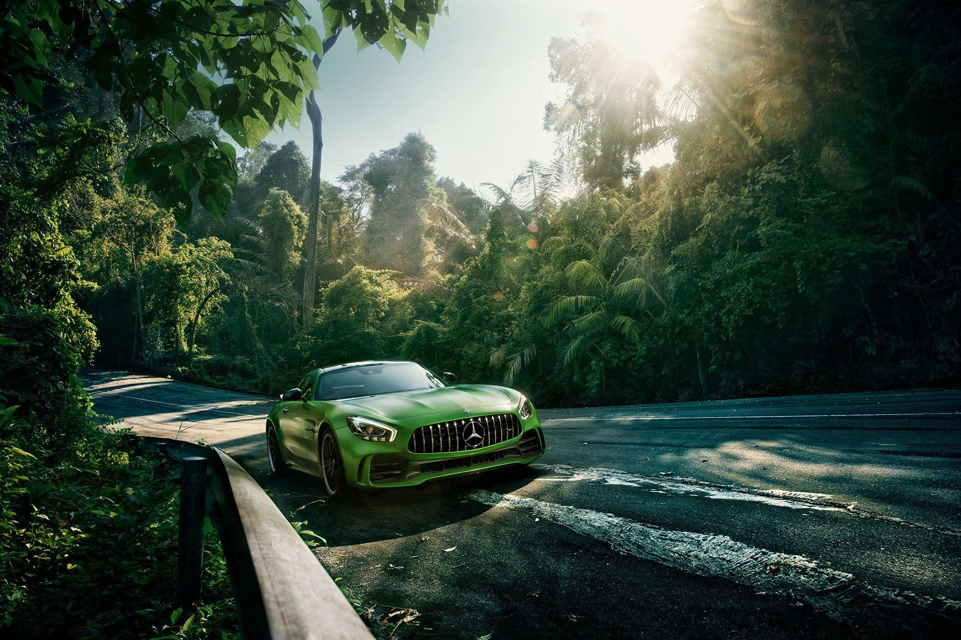 1920x1280 Mercedes AMG GT Supercar Cruising Through Lush Forest Road HD Wallpaper