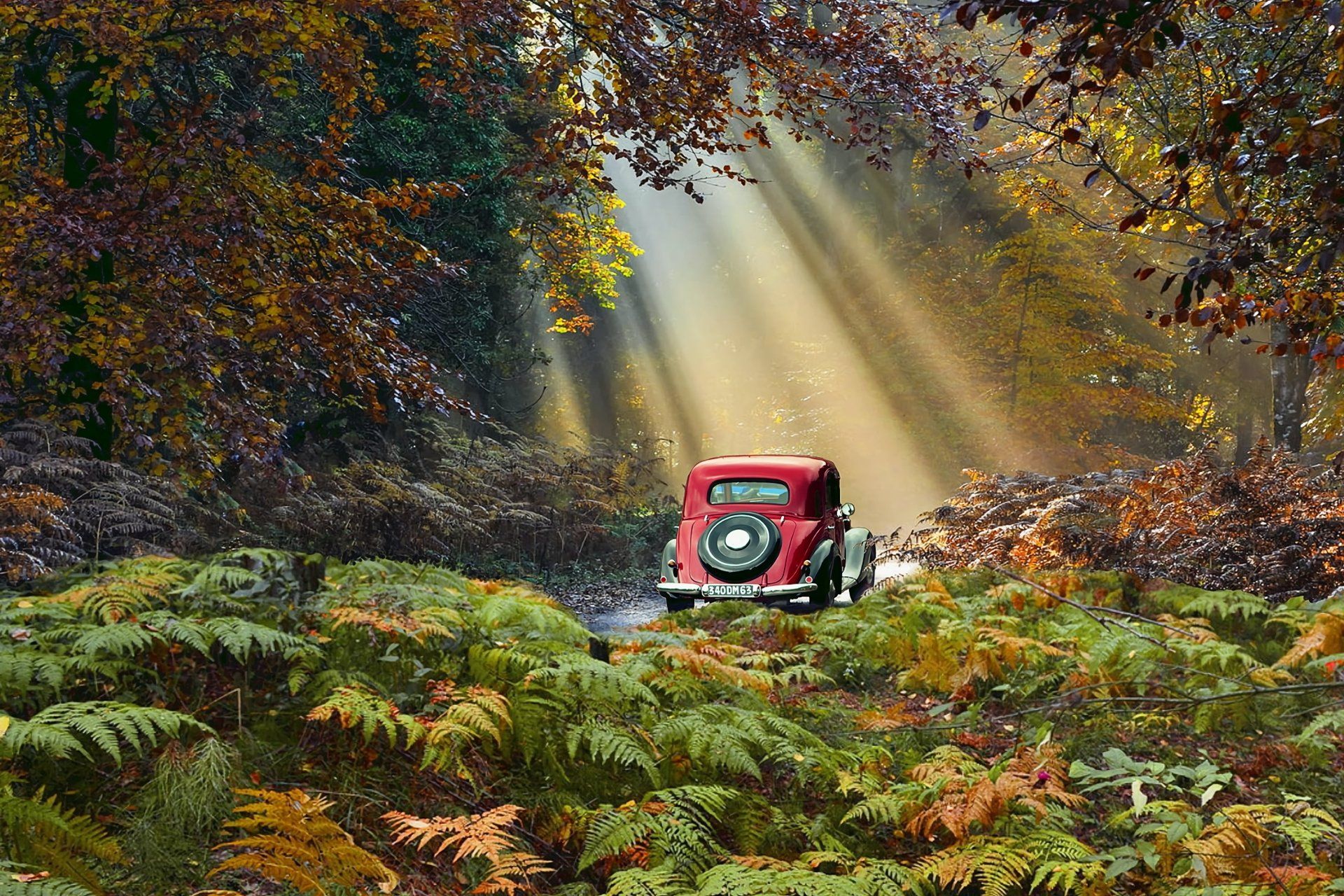 1920x1280 Vintage Ride Through Sunlit Fall Roads