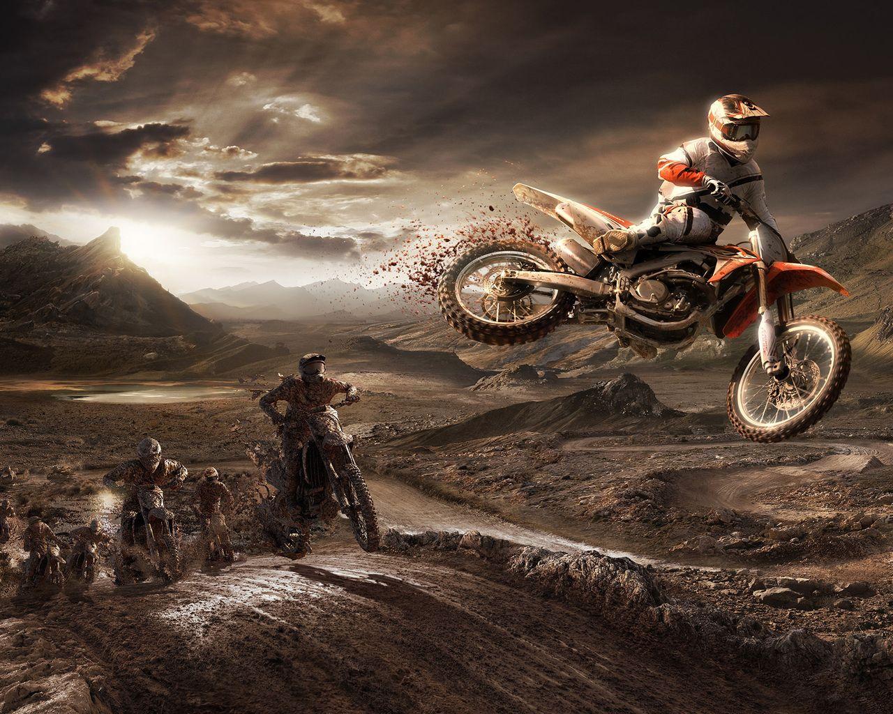 1280x1024 HONDA CRF 450R Riders Jumping From The Sand Mud