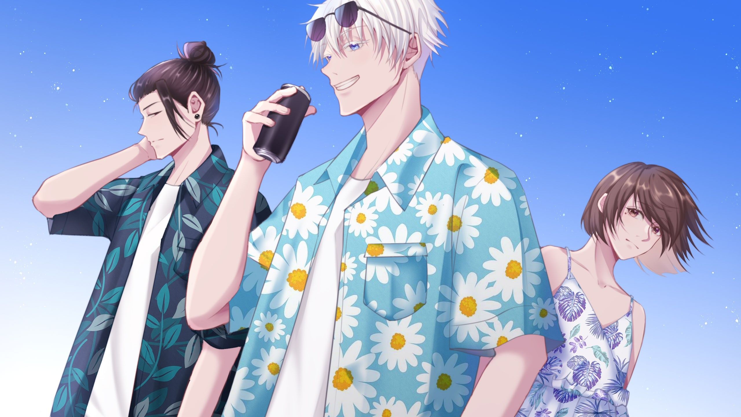 2560x1440 Satoru Gojo Shoko Ieiri Suguru Geto Blue Sky Background HD Jujutsu Kaisen Wallpaper