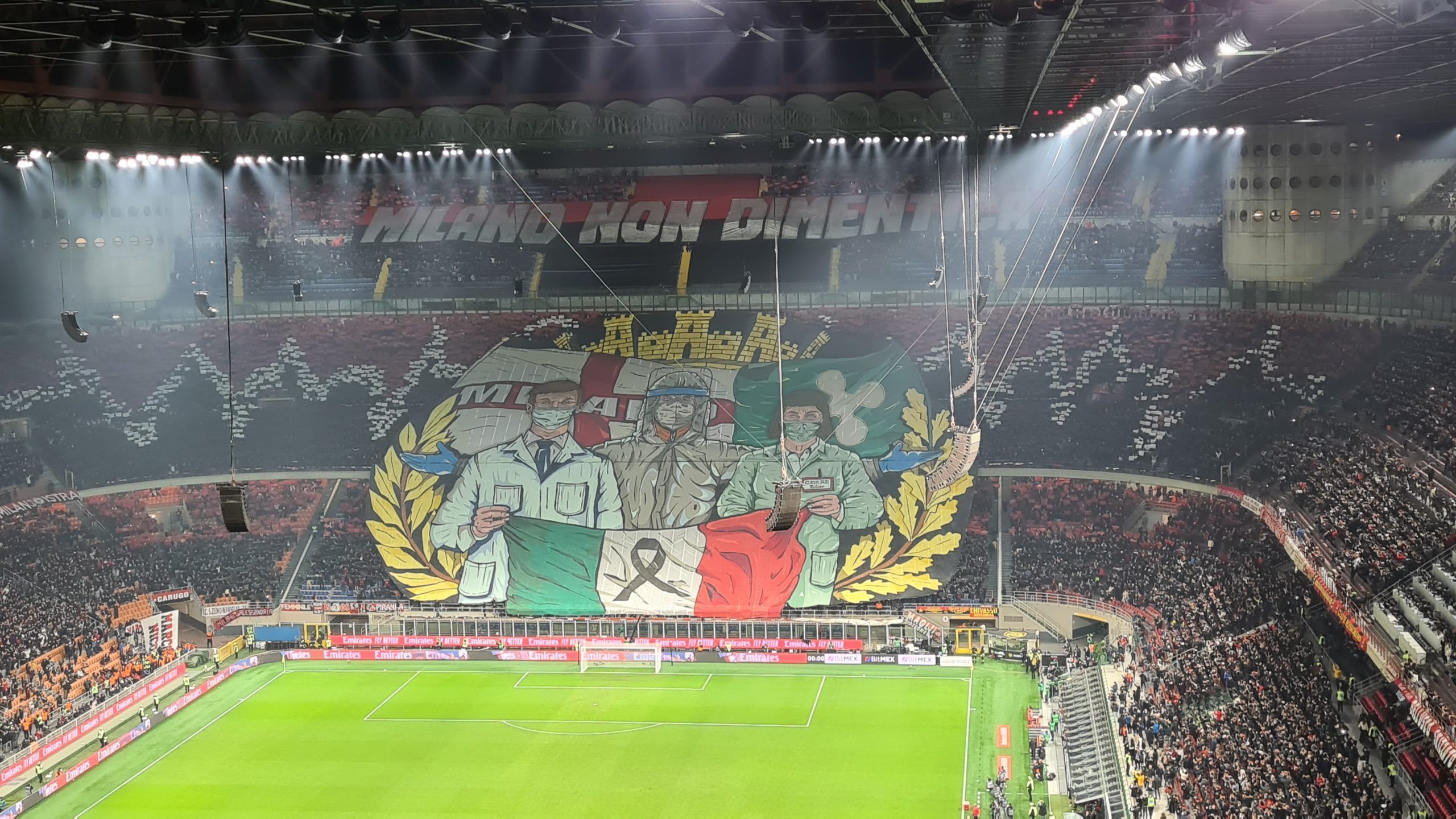 2560x1440 Milan Fans Display Touching COVID Related Banner In Derby