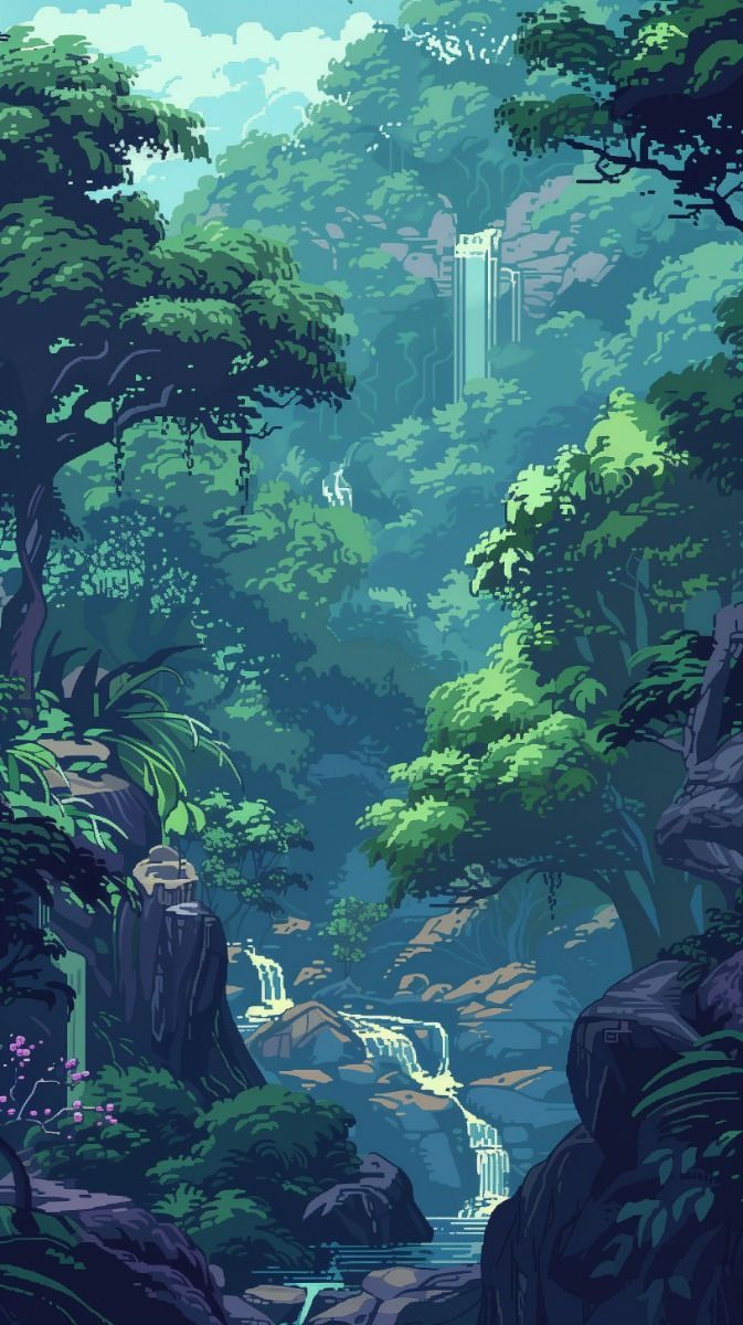 673x1200 Pixel Art Wallpaper with Mountain range 4