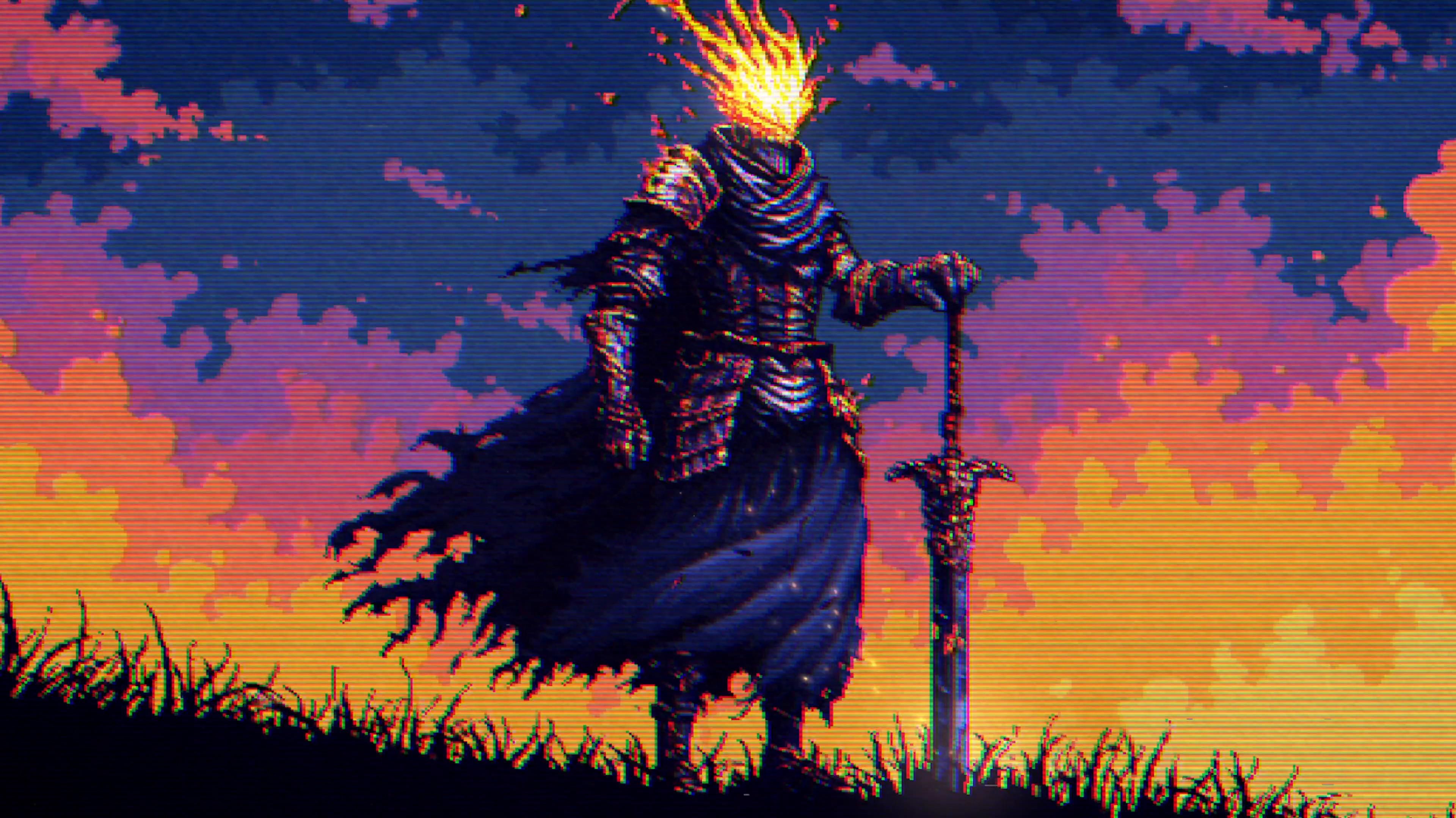 3840x2160 Retro Pixel Warrior Live Wallpaper