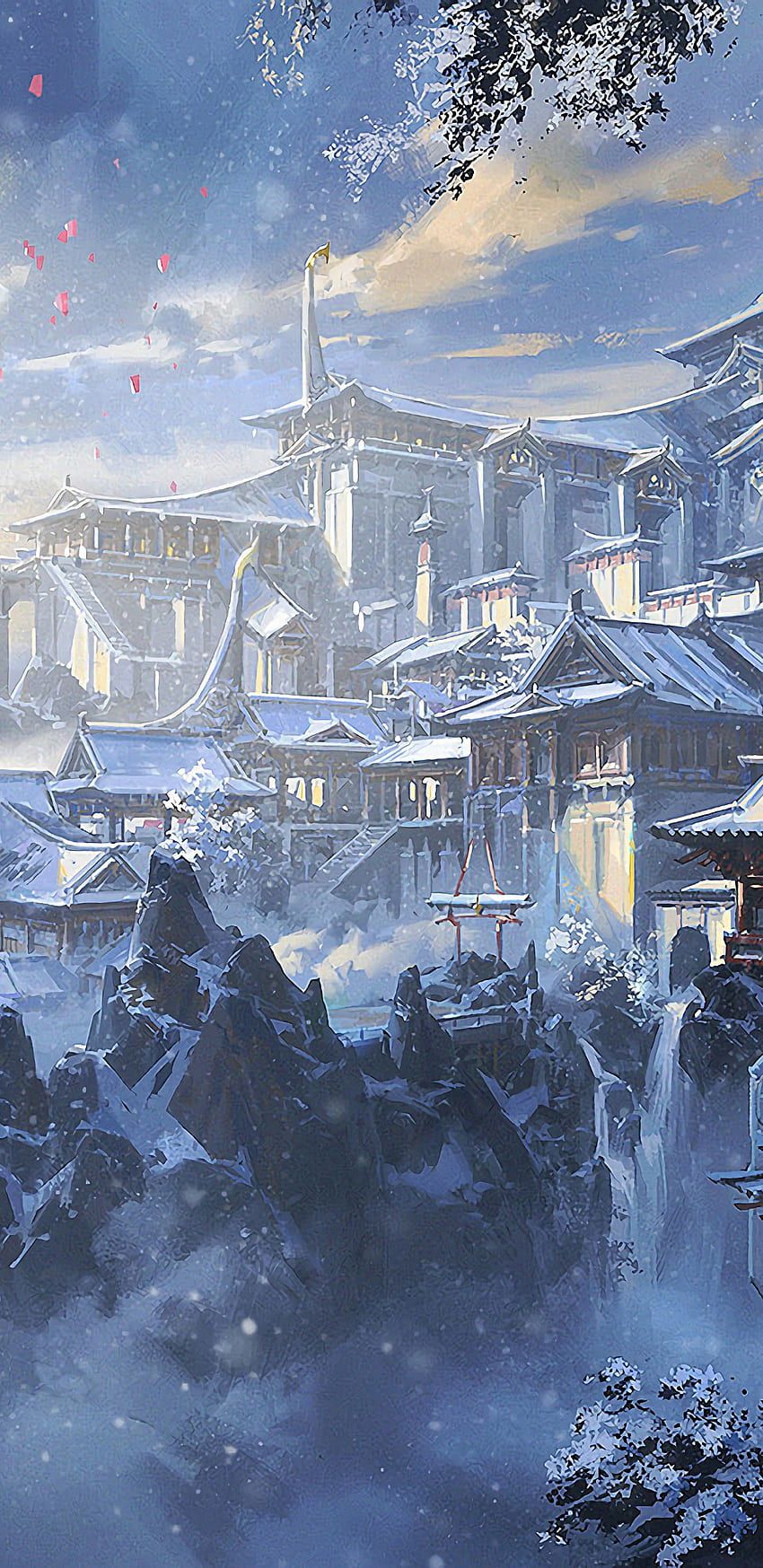 850x1747 Japanese Castle Fantasy Art, Pixel Art Japan HD phone wallpaper