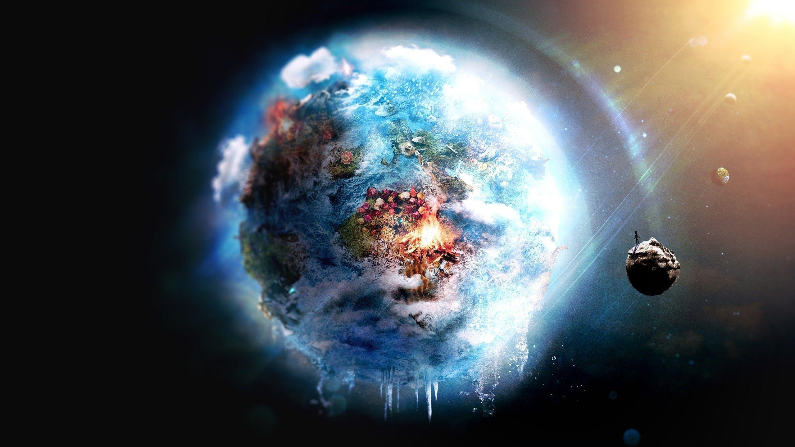 2560x1440 Desktop Wallpaper Earth planet Space Moon Creative 2560x1440