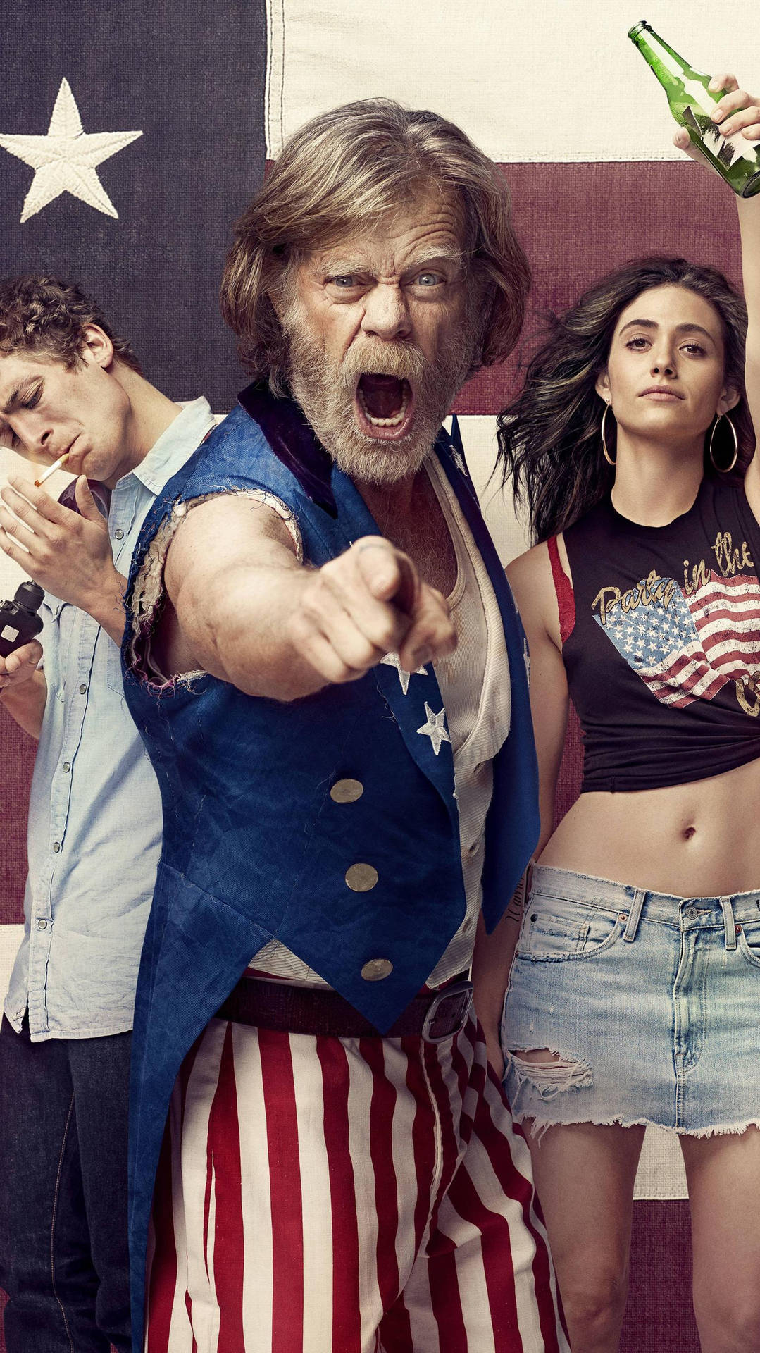 1079x1920 Download Shameless, Fiona, and Lip in a Heartfelt Moment Wallpaper