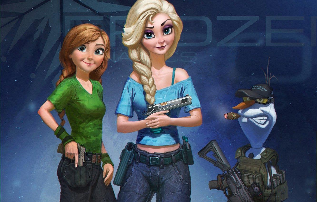 1332x850 Wallpaper Anna, weapon, frozen, disney, fan art, Elsa, Olaf, Snow Queen image for desktop, section фильмы