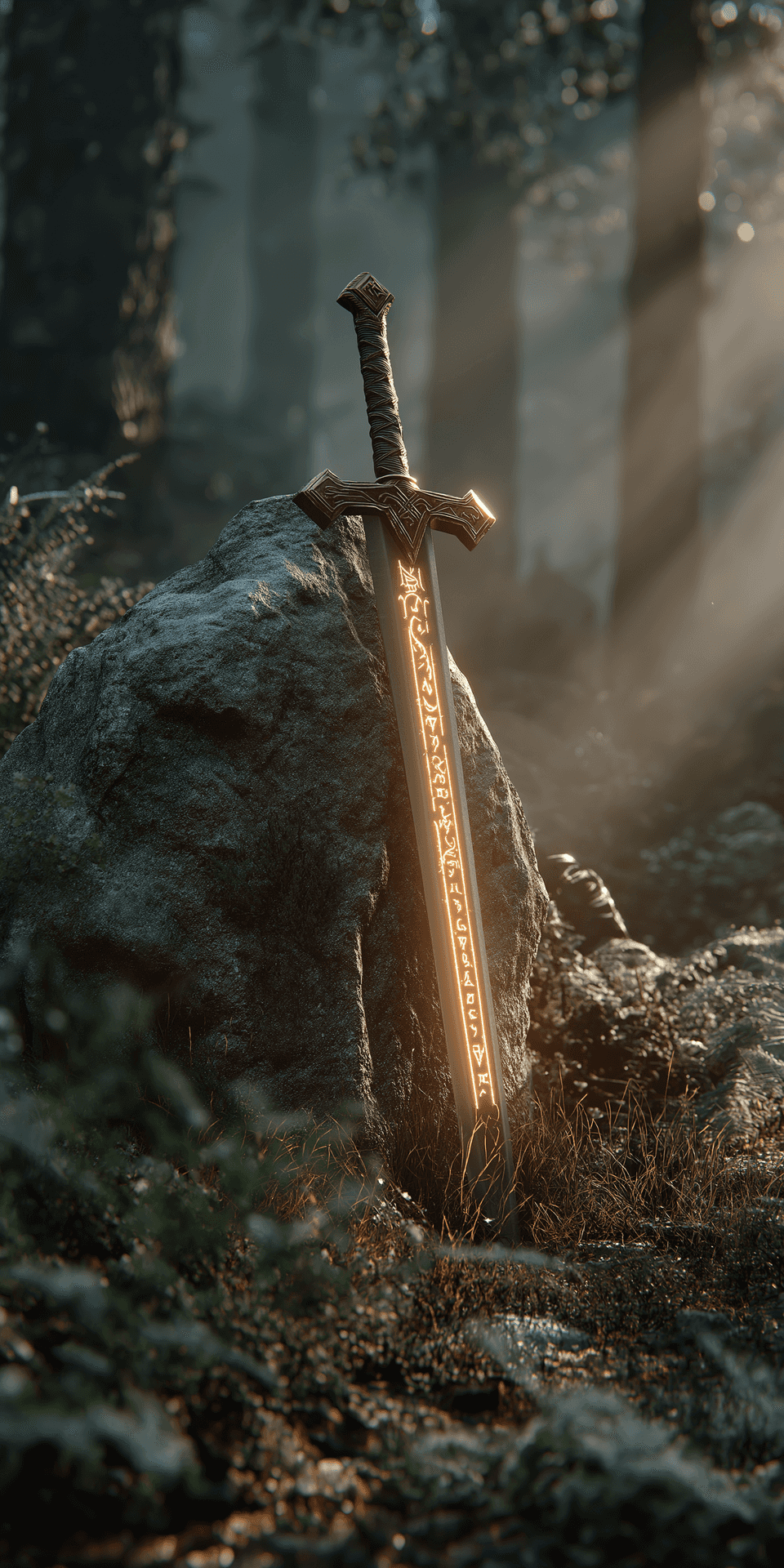 960x1920 Download Enchanted Blade In Stone Wallpaper