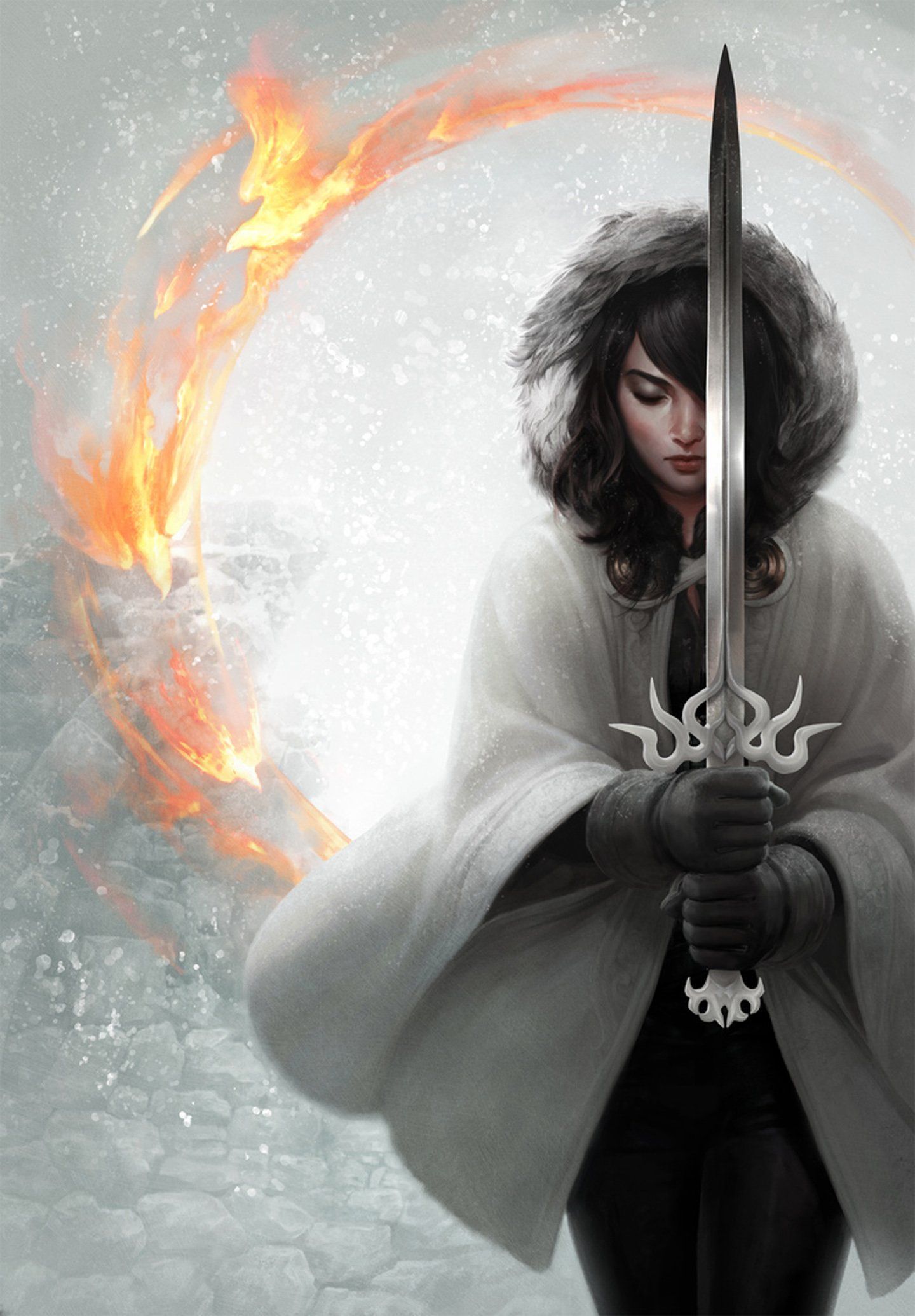 1440x2070 fantasy, Sword, Girl, Warrior, Snow, Fire, Bird Wallpaper HD / Desktop and Mobile Background