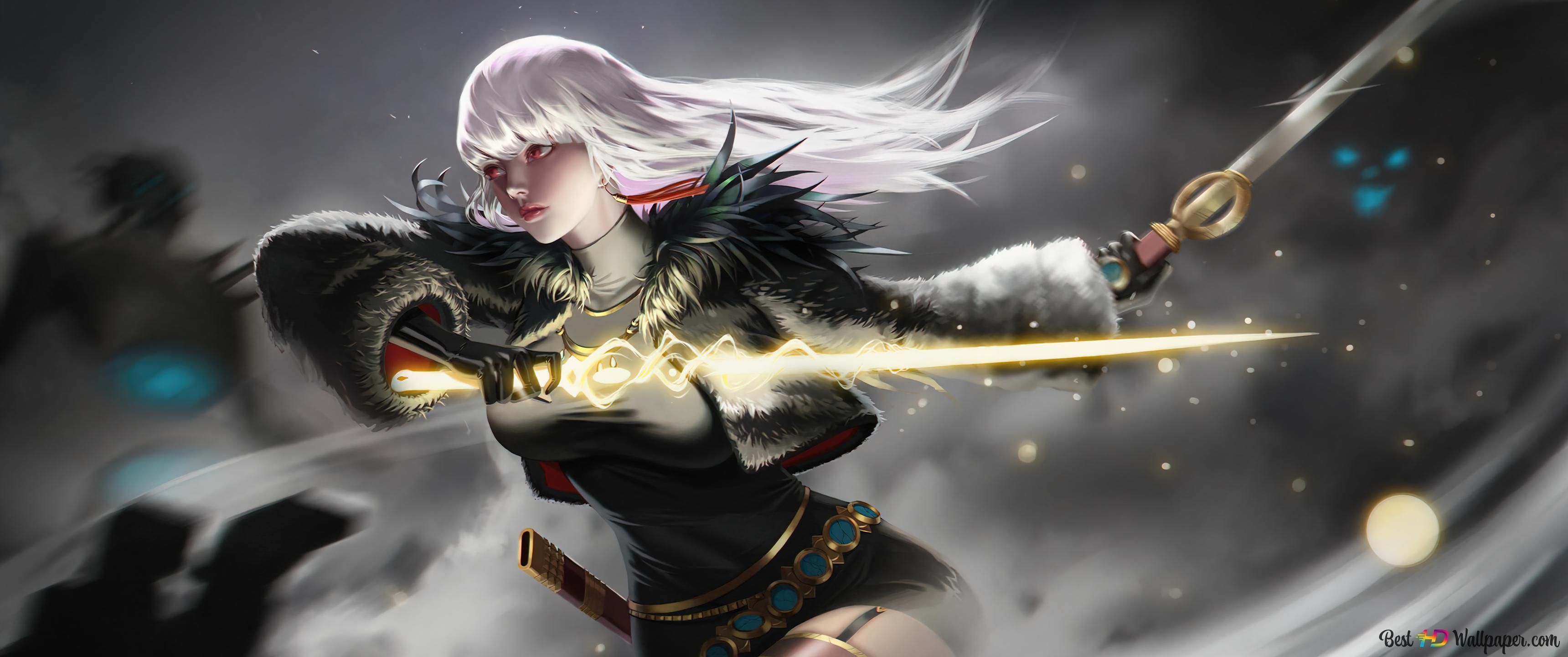 3440x1440 Sword Warrior Art 4K wallpaper download
