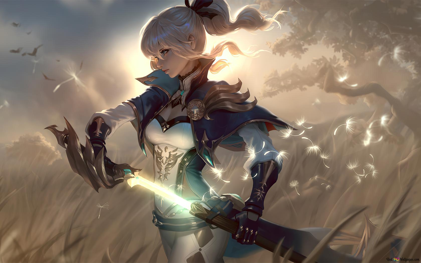 1680x1050 Warrior Girl Using Light Sword 4K wallpaper download
