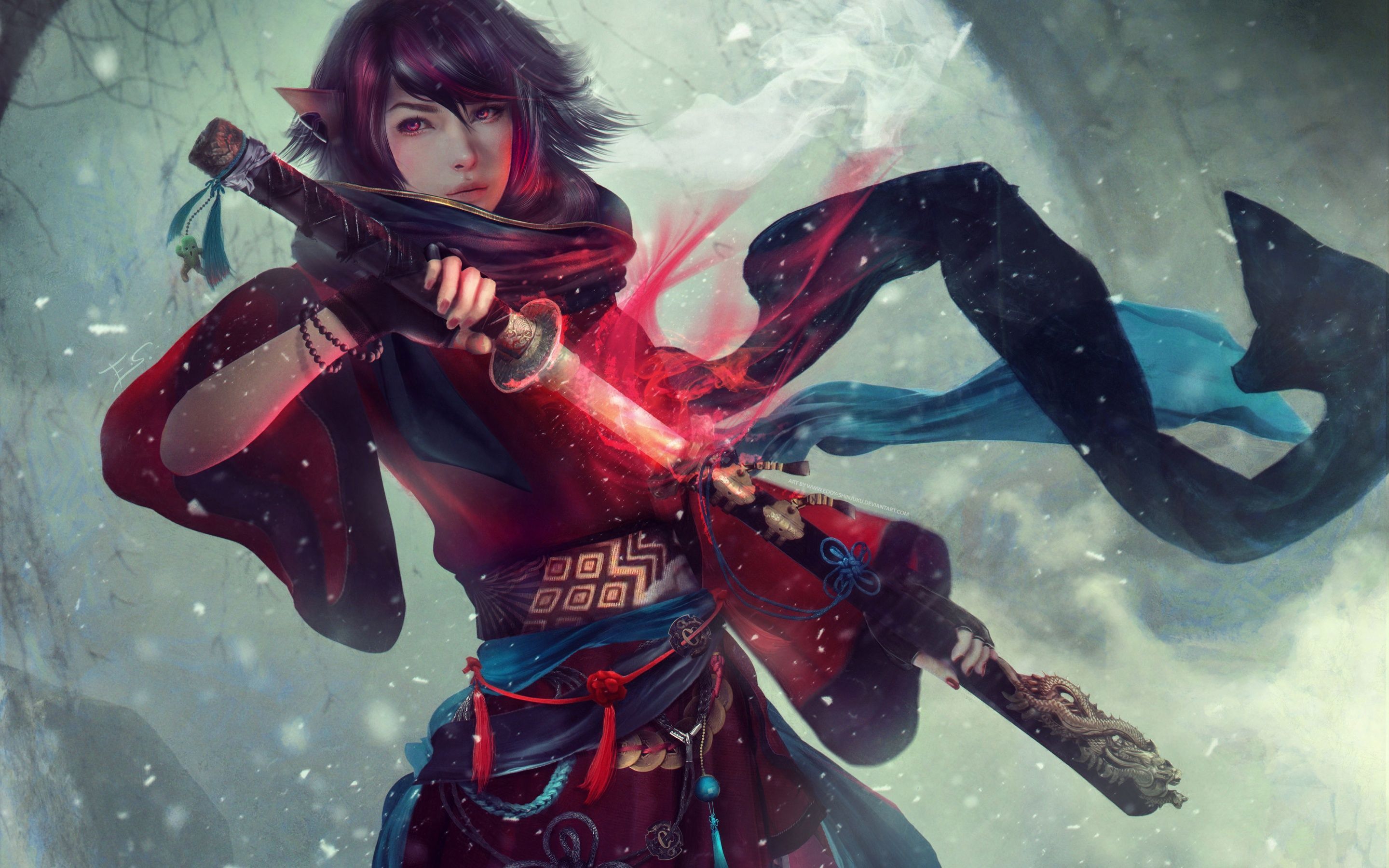 2880x1800 Yukata Wallpaper 4K, Final Fantasy XIV, Sword girl