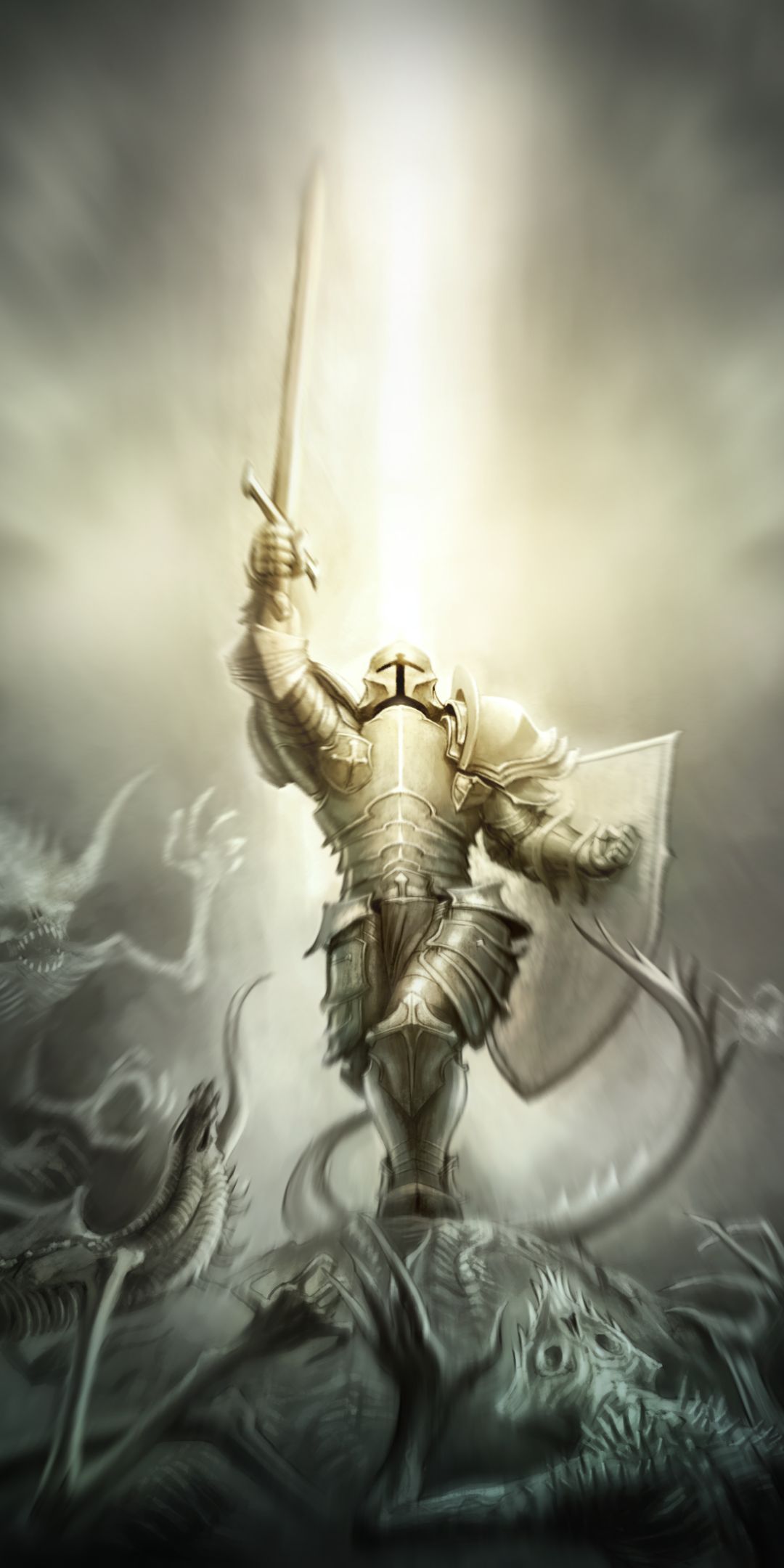 1080x2160 Phone wallpaper: Fantasy, Knight, Armor, Shield, Sword, Warrior, Demon 1345923