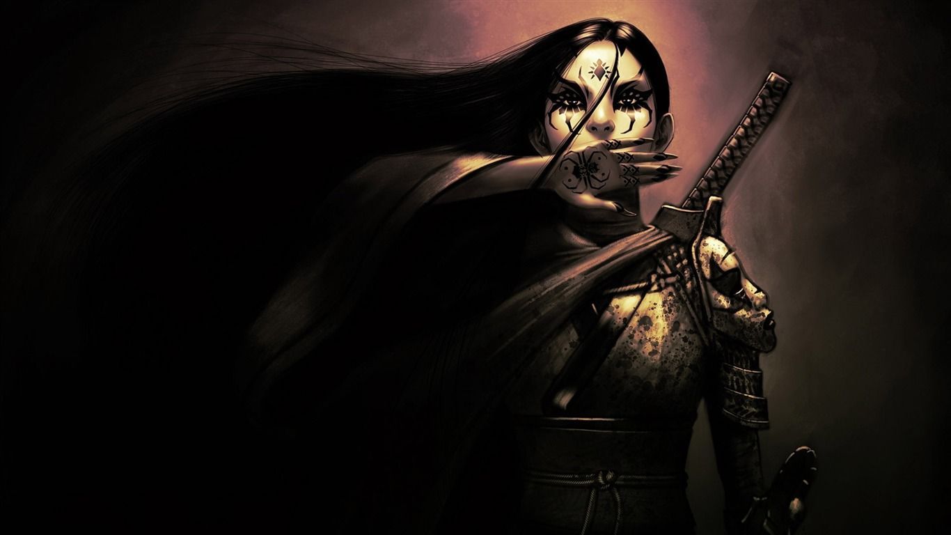 1366x768 Girl Samurai Tattoos Hand Sword Fantasy Design HD Wallpaper