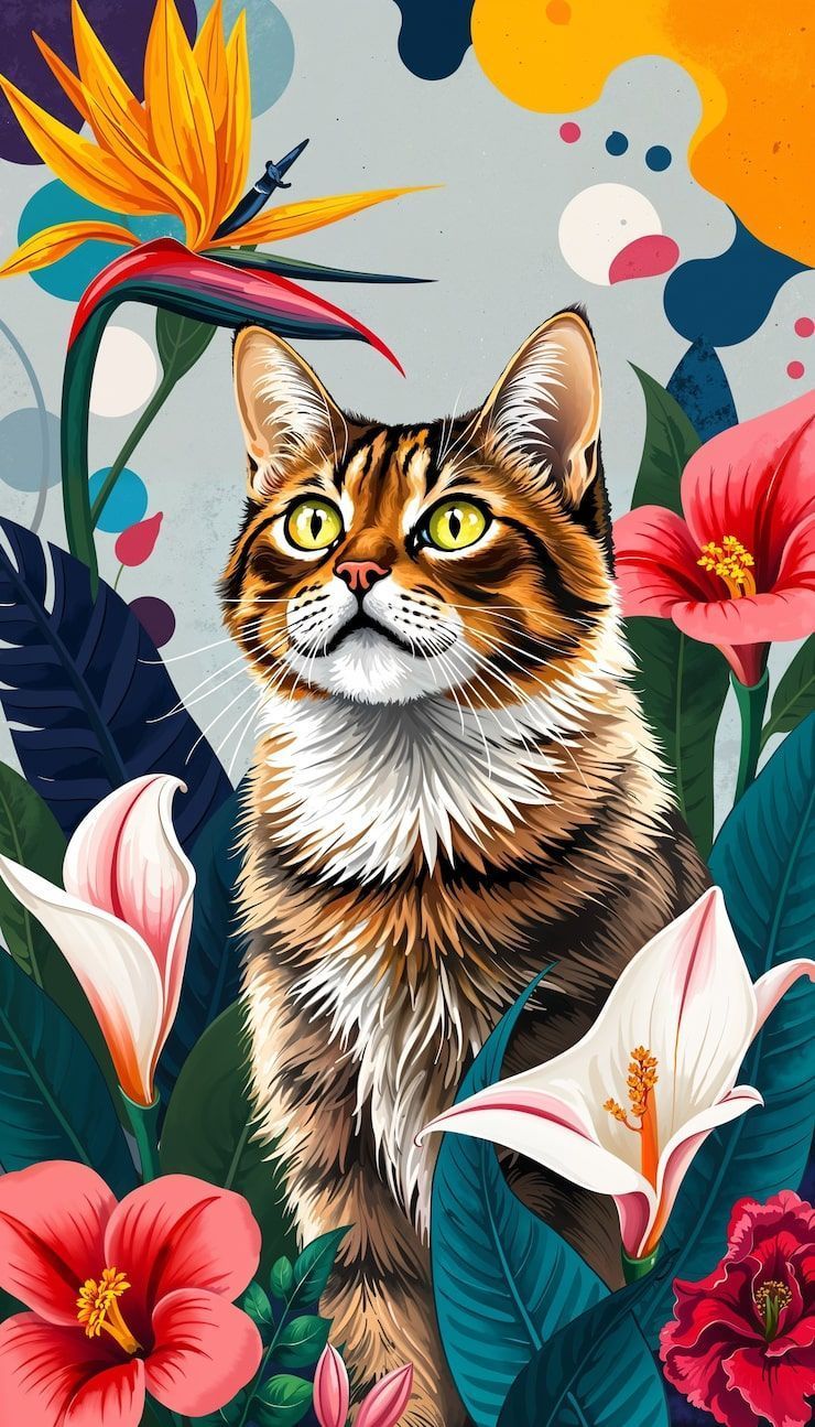 740x1295 Vintage cat wallpaper Image